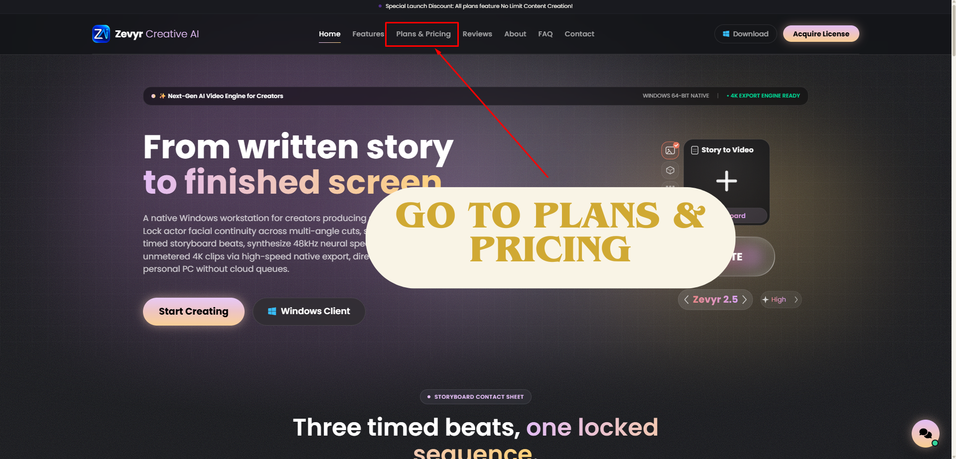 Step 1: Go to Plans and Pricing on Zevyr Creative AI
