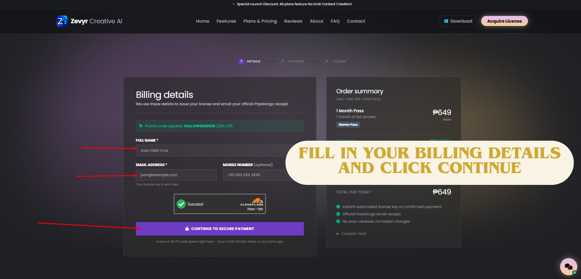 Step 5: Fill in your billing details