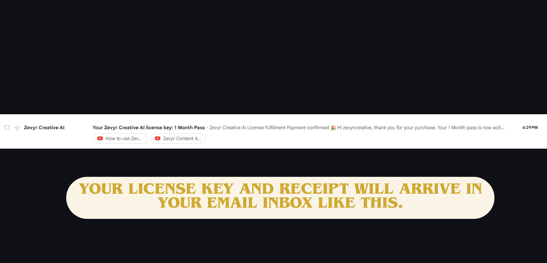 Step 9: Your license key and receipt will arrive in your email inbox like this
